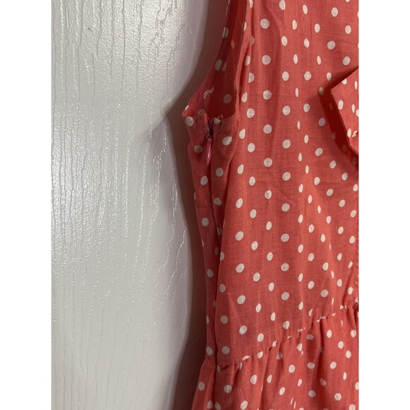 Pink Owl Womens Coral Polka Dot Sleeveless Pullover Tank Dress Size M Bow Back - Picture 5 of 8